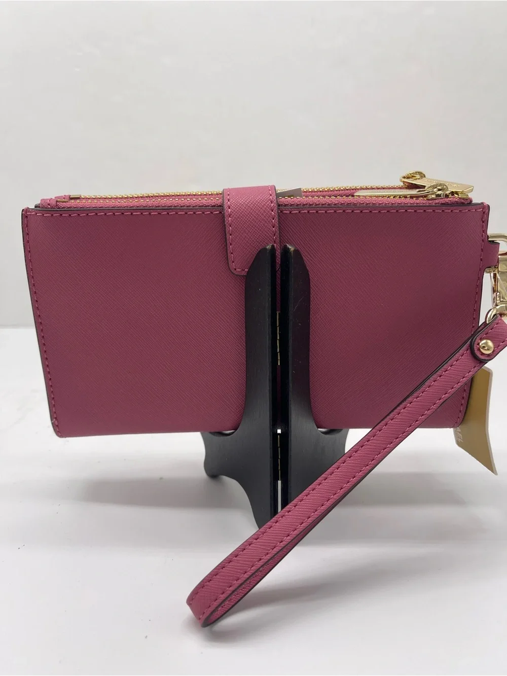 MICHAEL KORS Jet Set Travel Lg Double Zip Leather Wristlet Wallet Rosewood  NWT